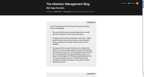 A screenshot of the Attention Management Blog homepage