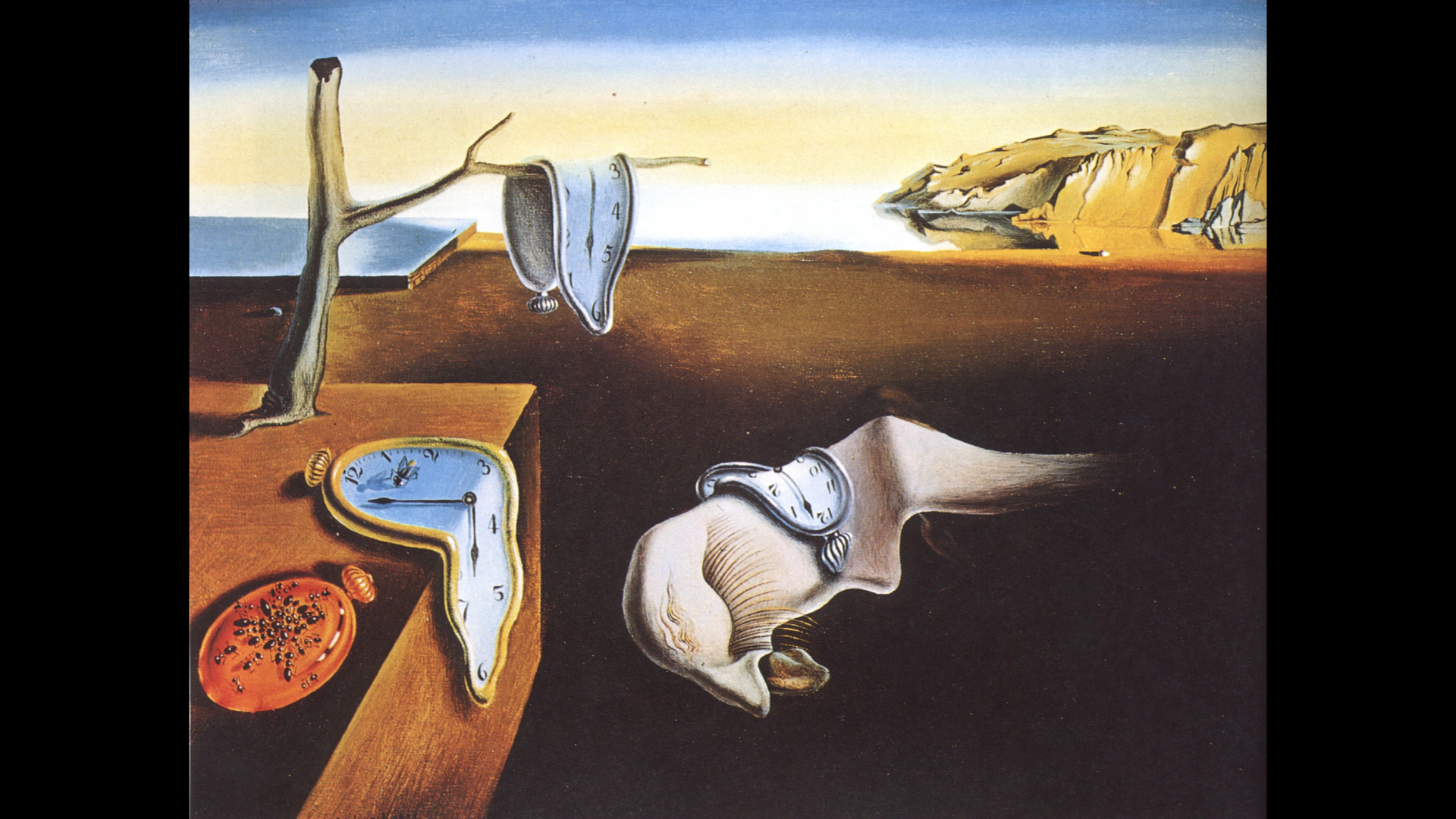 A slide showing Salvador Dalí's painting 'The Persistence of Memory', showing a landscape with clocks melting.