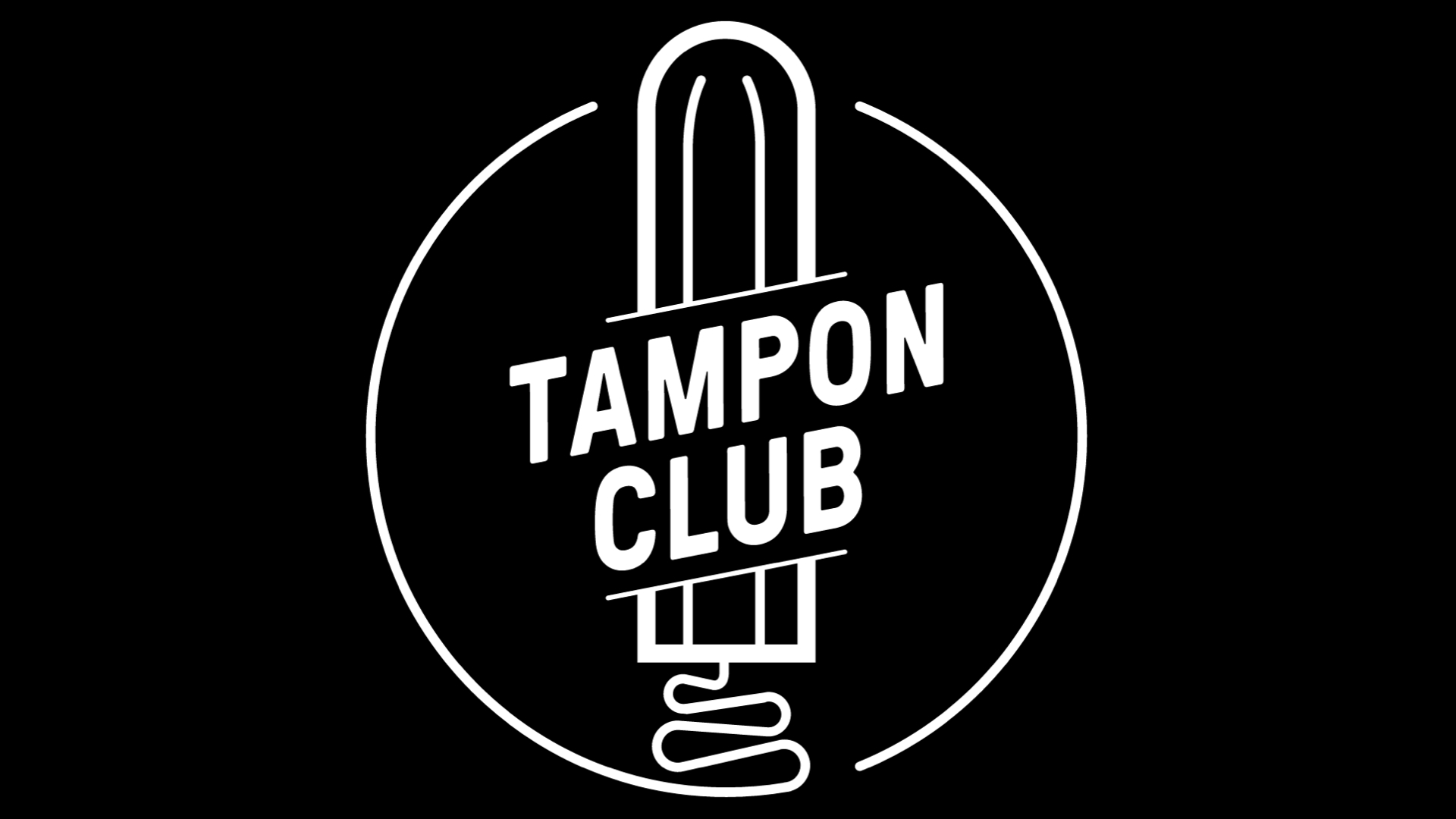 A slide showing the logo for Tampon Club, an illustrated tampon with the words 'Tampon Club' across it.