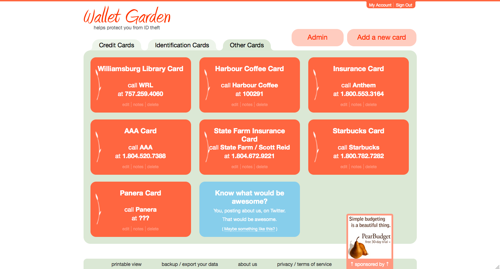 A screenshot of the now-defunct Wallet Garden website
